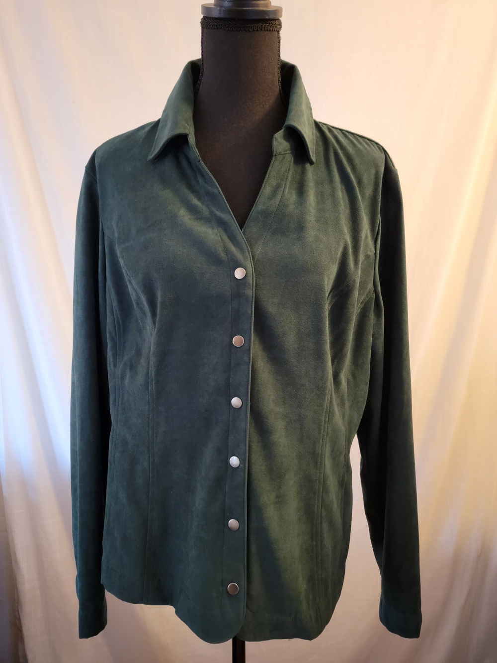 Christopher & Banks Deep Forest Green Velvet Button-Front Shirt/XL